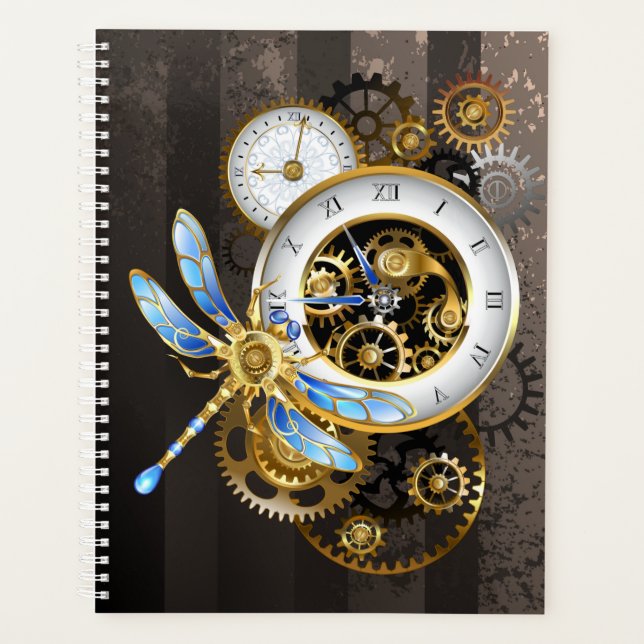 Agenda Relógio Steampunk com Dragonfly Mecânica (Frente)