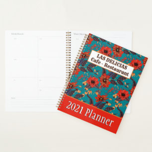 Agenda Reservas Rustic Red Teal Floral para Pequenas Empr