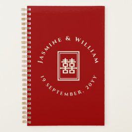 Agenda Retângulo Clássico Felicidade Dupla Casamento Chin