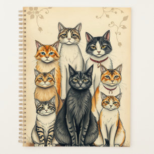 Agenda Retrato da Família Cat Inspirado na Vintage