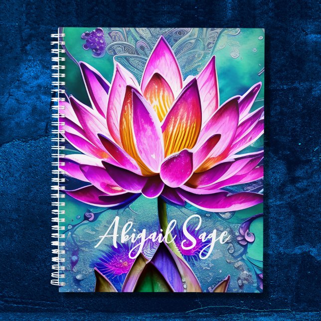 Agenda Retrato da Flor de Lotus Rosa Personalizado (Criador carregado)