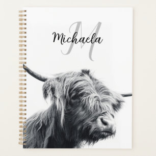Agenda Retrato da vaca em terras altas monograma inicial 