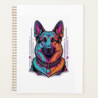 Agenda Retrato de Cachorro Neon Gravura Vintage Gráfico_1