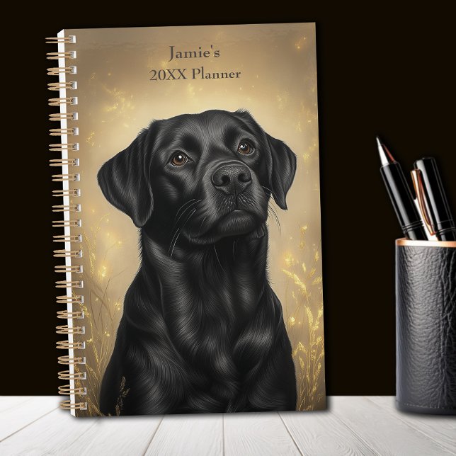 Agenda Retrato do Retriever Preto Labrador Personalizado (Black Labrador Retriever Portrait Personalized Planner)