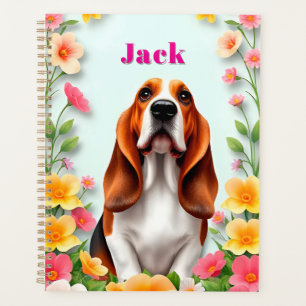 Agenda Retrato Elegante de Cachorro Rodeado por Flores