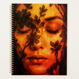 Agenda Retrato em óleo texturizado de uma mulher com rend