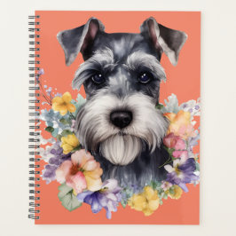 Agenda Retrato Schnauzer Bonito com Flores