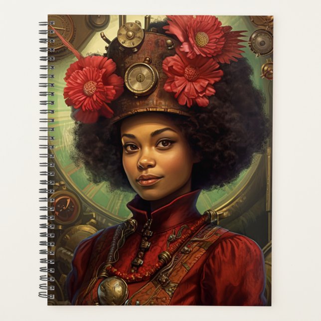 Agenda Retrato Steampunk de uma Senhora e Flores (Frente)