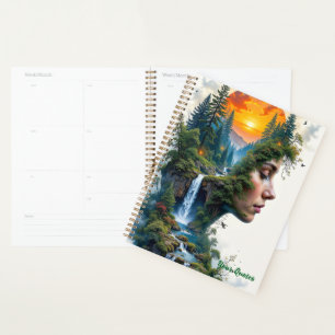 Agenda Retrato Surreal da Natureza Mulher Cachoeira Pôr d