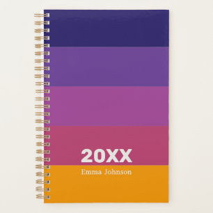 Agenda Retro Azul Roxo Ameixa Laranja Listra 2026 Nome