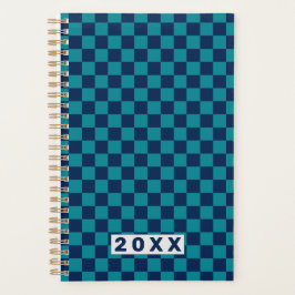 Agenda Retro Azul Xadrez Teal 2026
