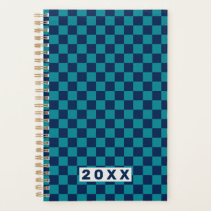 Agenda Retro Azul Xadrez Teal 2026