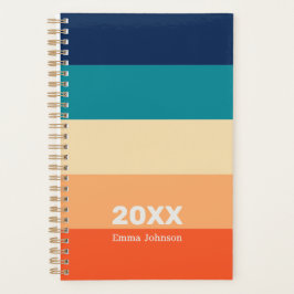 Agenda Retro Blue Orange Yellow Stripe 2026 Name