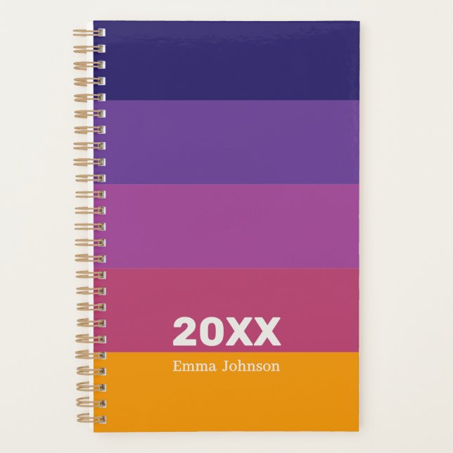 Agenda Retro Blue Purple Plum Orange Stripe 2026 Name (Frente)