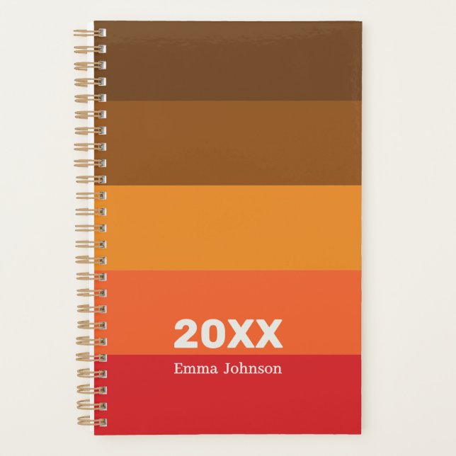 Agenda Retro Brown Orange Red Stripe 2026 Name (Frente)
