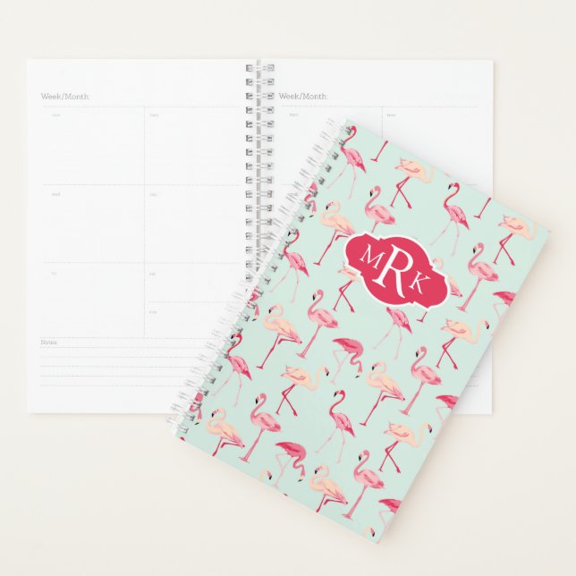 Agenda Retro Flamingo Pattern | Monograma (Exibição)
