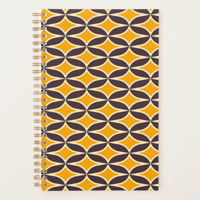 Agenda Retro geometric pattern yellow and brown leaf (Frente)