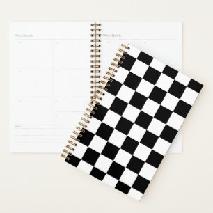 Agenda Retro geométrico em preto e branco dos quadrados v