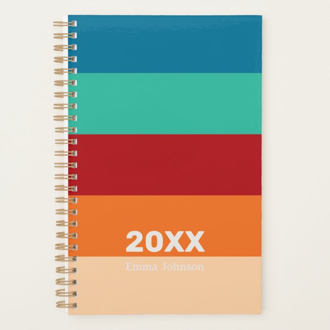 Agenda Retro Light Orange Pumpkin Blue Stripe 2026 Name (Frente)