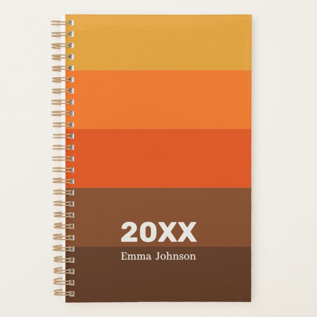 Agenda Retro Orange Pumpkin Brown Stripe 2026 Name (Frente)