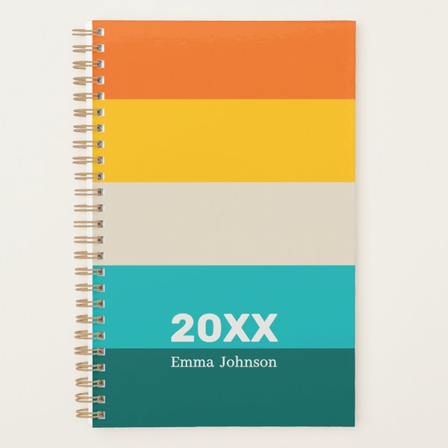Agenda Retro Orange Yellow Teal Stripe 2026 Name (Frente)