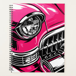 Agenda Retro Pink Classic Car Front Pop Art Illustration