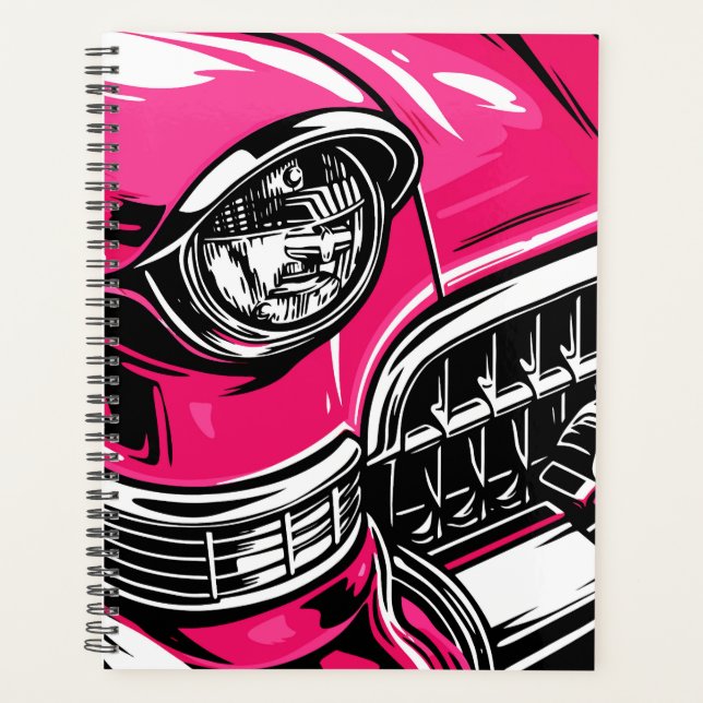 Agenda Retro Pink Classic Car Front Pop Art Illustration (Frente)