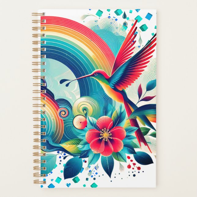 Agenda Retro Rainbow Hummingbird Weekly Planner (Frente)