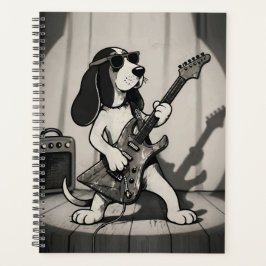 Agenda Retro Rockstar Basset Hound Guitarrista Monocromát