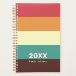 Agenda Retro Rusty Red Cream Brown Stripe 2026 Name