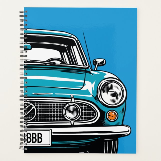 Agenda Retro Teal Classic Car Front Pop Art Illustration (Frente)