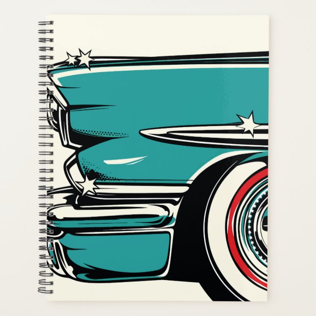Agenda Retro Teal Sports Car Front Pop Art Illustration (Frente)