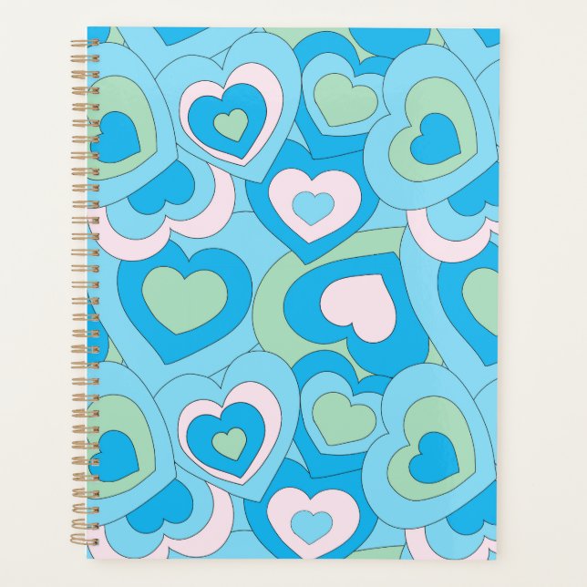 Agenda Retro Turquoise Blue Heart Planner (Frente)