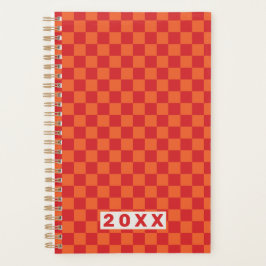 Agenda Retro Vermelho Laranja Xadrez 2026