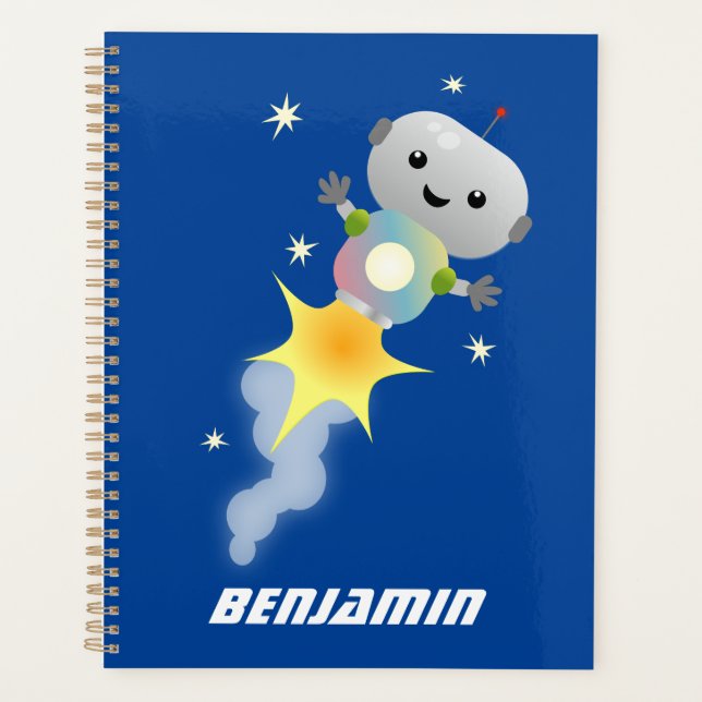 Agenda Robô bonito voando em ilustração de desenho animad (Frente)