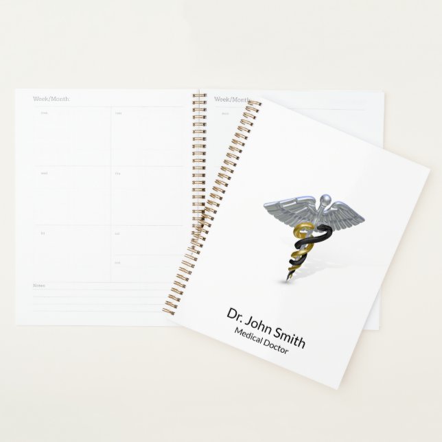 Agenda Rod Médico de Prata Caduceus Preto Dourado (Exibição)