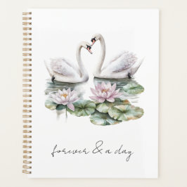 Agenda Românico Rosa Lotus Floral Cisne Para Sempre Amor