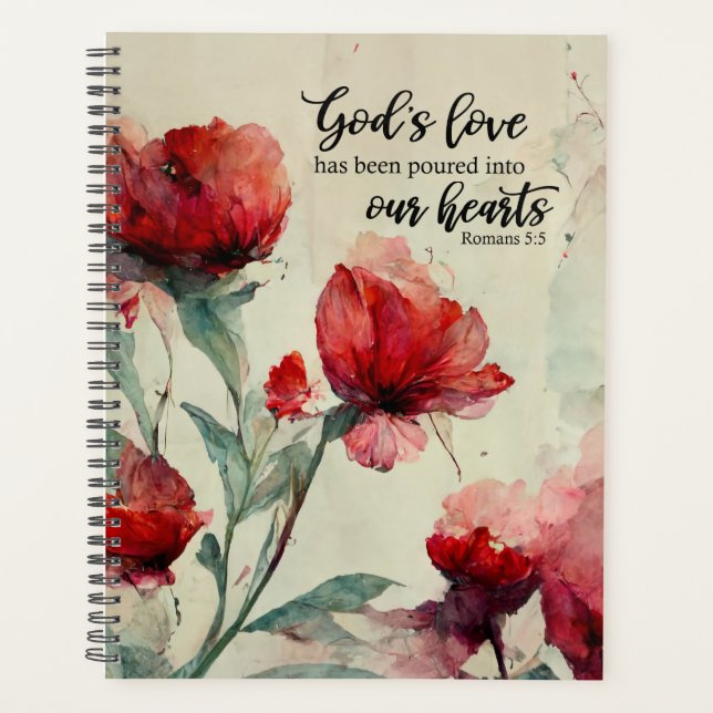 Agenda Romanos 5:5 Bíblia de amor de Deus Verso Flor Rosa (Frente)