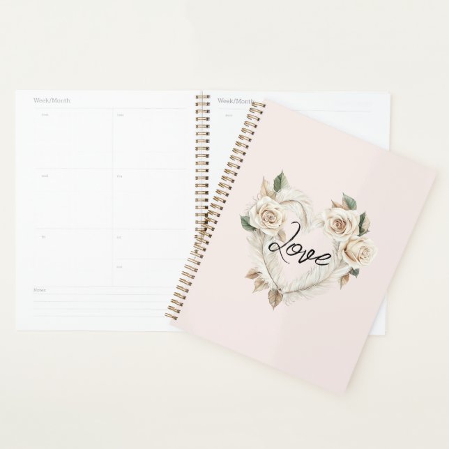 Agenda Romantic Blush Roses Feathers Heart Love (Exibição)