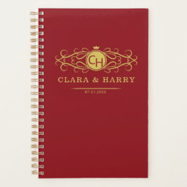 Agenda Romantic red gold elegant monogramme wedding