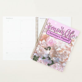 Agenda Romantic white lace hydrangeas pink roses #momlife