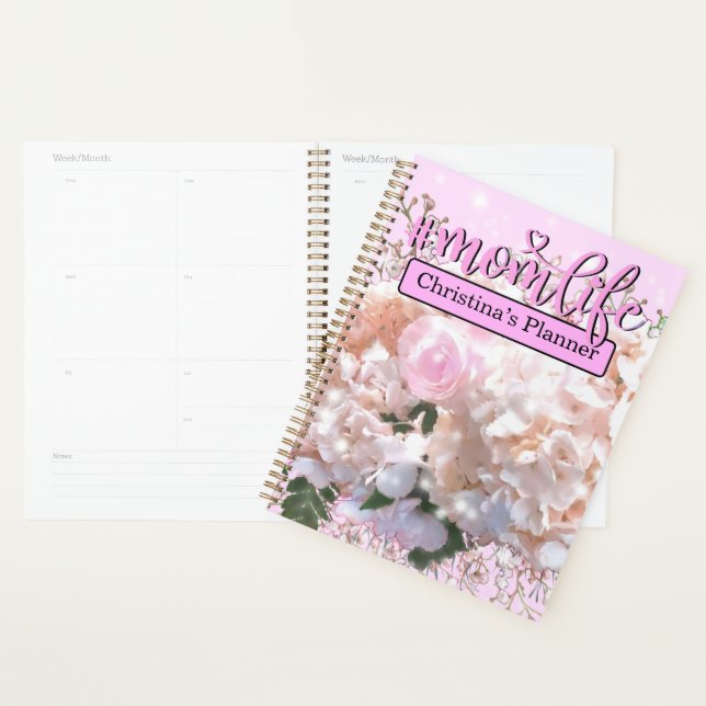 Agenda Romantic white lace hydrangeas pink roses #momlife (Exibição)