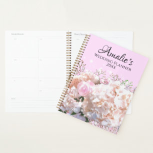 Agenda Romantic white lace hydrangeas pink roses Wedding