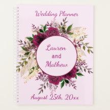 Romântica Plum Burgundy, Planner de Casamento Rosa