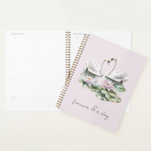 Agenda Romântico Bege Lótus Floral Cisnes