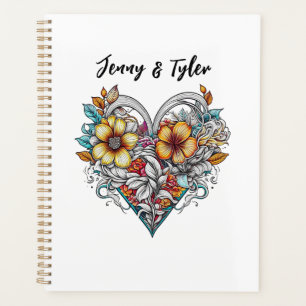 Agenda Romântico do Coração Floral Personalizado