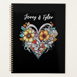 Agenda Romântico do Coração Floral Personalizado