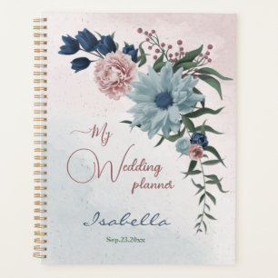 Agenda rosa azul empoeirado azul naval floral verdejante