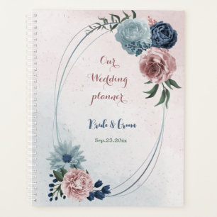 Agenda rosa azul empoeirado azul naval floral verdejante