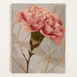 Agenda Rosa Bege Cravo Floral Dourado